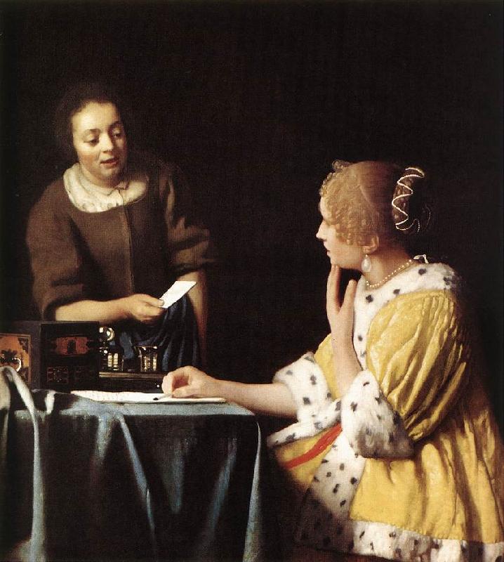 Jan Vermeer Lady with Her Maidservant Holding a Letter Germany oil painting art